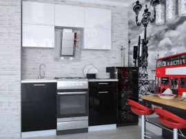 Кухня Мила Глосс МДФ прямая глянцевая 2,2 метра черный белый