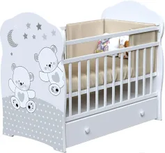 Детская кроватка VDK Funny Bears маятник и ящик (белый)