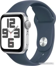 Умные часы Apple Watch SE 2 40 мм (алюминиевый корпус, серебристый/грозовой синий, спортивный силиконовый ремешок S/M)