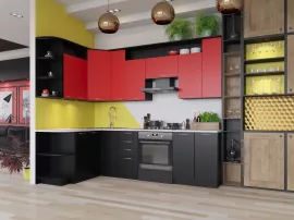 Кухня угловая готовая ЛДСП Красный - Черный