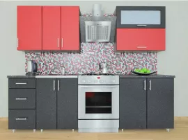 Кухня Симпл 21 МДФ глянцевая прямая 1,8 метра красный металлик черный металлик