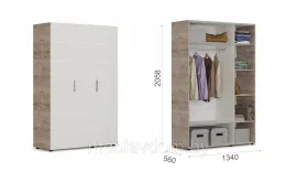 Распашной шкаф Джулия трехдверный (ДДД) Крафт серый/белый глянец