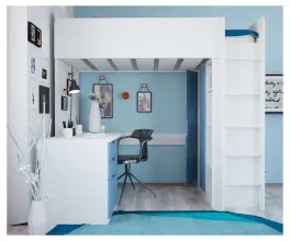Кровать-чердак Polini Kids Simple с письменным столом и шкафом (белый)