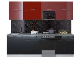 Кухня Мила Глосс МДФ прямая глянцевая 2,5 метра бордовый черный