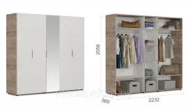 Распашной шкаф Джулия 5дв (ДДЗДД) Крафт серый/белый глянец