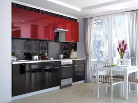 Кухня Мила Глосс МДФ прямая глянцевая 2,7 метра бордовый черный