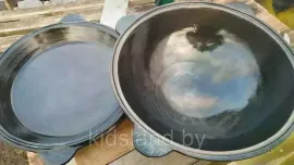 Узбекский казан чугунный 16 литров с крышкой-сковородой (круглое дно). Наманган