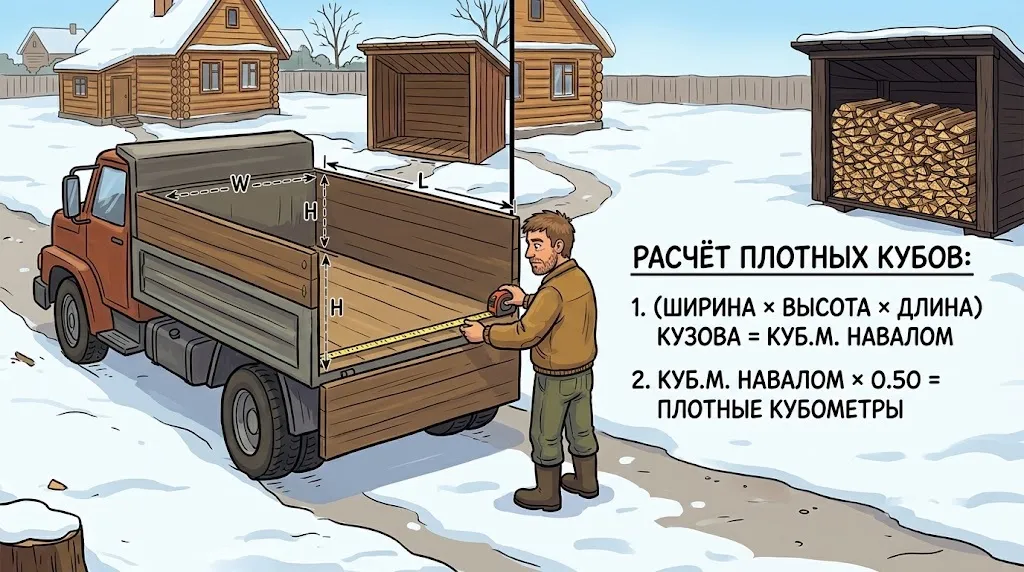 Сколько кубов дров в машине: как измерять и посчитать объём колотых дров