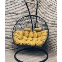 Подвесное кресло Craftmebel Кокон Дабл (черный/желтый вельвет)