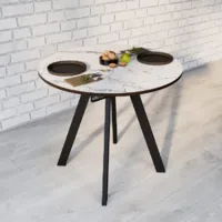 Кухонный стол раздвижной ВВР Элип-1 мрамор белый/черный профиль, стекло ф/п Ст87636