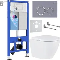 Унитаз подвесной Roxen Antares 530185-02 в комплекте с инсталляцией StounFix Dual Fresh 6 в 1 966055 (кнопка серый бетон)