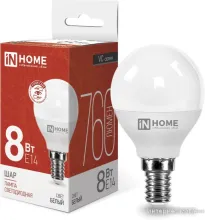 Светодиодная лампочка In Home LED-Шар-VC 8Вт 230В Е14 4000К 760Лм 4690612020556