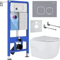 Унитаз подвесной Roxen Porto в комплекте с инсталляцией StounFix Dual Fresh 6 в 1 966397 (кнопка серый бетон)