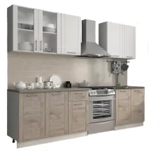 Готовая кухня Eligard Виктория 2,0 белый структурный рамка/ дуб монтерей рамка/ венге серебро
