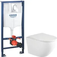 Унитаз подвесной Saniteco Rimless R-203M GROHE Rapid SL 39504000 (с кнопкой хром глянец)
