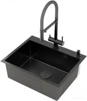 Кухонная мойка Roxen Simple 560220-60B-GR графит/текстурная PVD покрытие (с коландером и дозатором)