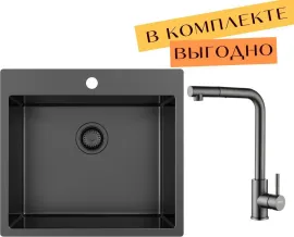 Кухонная мойка ZorG ZRN 5055 Premium cмеситель Mars Premium PVD Gunblack