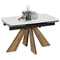 Кухонный стол Трия Палмер Тип 1 (черный муар/дуб галифакс нат/керамика матовая белый мрамор)