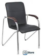 Офисный стул AksHome Samba Aks-1 Pegasso (черный/подлокотники дерево темное)