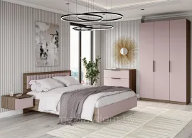 Спальня Роза (Ройс) - Комплект 5 - Орех Франклин/Пудра Скин (ДСВ Мебель)