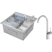 Кухонная мойка Saniteco 4848 Spike F9S07000 (с сифоном, дозатором и коландером)