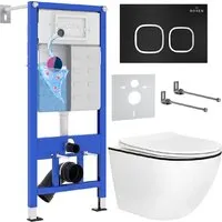 Унитаз подвесной Roxen Antares Black в комплекте с инсталляцией StounFix Dual Fresh 6 в 1 964681 (кнопка черный матовый)