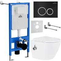 Унитаз подвесной Roxen Antares Bidet в комплекте с инсталляцией StounFix Dual Fresh 6 в 1 906342 (кнопка черный матовый)