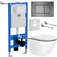 Унитаз подвесной Roxen Antares Black в комплекте с инсталляцией StounFix Dual Fresh 6 в 1 964862 (кнопка оружейная сталь)