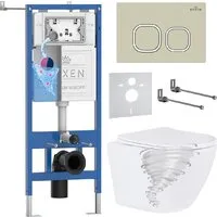 Унитаз подвесной Roxen Antares Tornado Long в комплекте с инсталляцией StounFix Dual Fresh 6 в 1 868436 (кнопка пастель бежевый матовая)