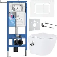 Унитаз подвесной Roxen Antares Bidet в комплекте с инсталляцией StounFix Dual Fresh 6 в 1 868648 (кнопка брашированное золото матовая)