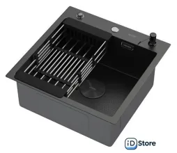 Кухонная мойка ARFEKA ECO AR мойка 500500 POP-UP, коландер, дозатор BLACK DECOR