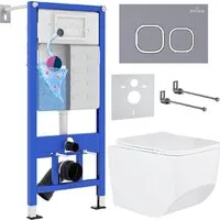 Унитаз подвесной Roxen Boro в комплекте с инсталляцией StounFix Dual Fresh 6 в 1 966418 (кнопка серый бетон)