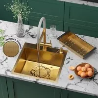 Кухонная мойка Roxen Simple 560220-50G-GR золото/текстурная PVD покрытие (с коландером и дозатором)