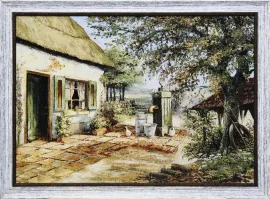 Гобелен "Сельский дворик" размер 5878 в светлой раме.