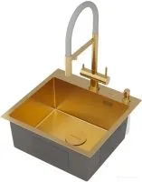Кухонная мойка Roxen Simple 560220-50G-GR золото/текстурная PVD покрытие (с коландером и дозатором)