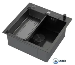Кухонная мойка ARFEKA Eco AR мойка 500500 POP-UP, коландер G, дозатор BLACK DECOR MILLET GRAINS