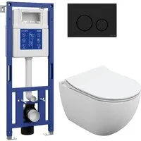 Унитаз подвесной Cersanit Brasko Slim 64824 Aqua M 40 68177 с кнопкой Twins 63525 (кнопка черный матовый)