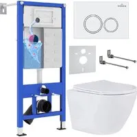 Унитаз подвесной Roxen Antares в комплекте с инсталляцией StounFix Dual Fresh 6 в 1 501057 (кнопка белый глянец)
