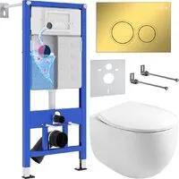 Унитаз подвесной Roxen Egg в комплекте с инсталляцией StounFix Dual Fresh 6 в 1 968031 (кнопка золото глянцевое )
