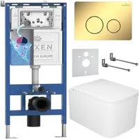 Унитаз подвесной Roxen Berg в комплекте с инсталляцией StounFix Dual Fresh 6 в 1 967259 (кнопка золотная)