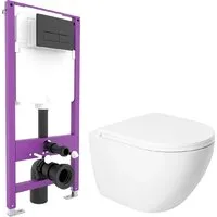 Унитаз подвесной Saniteco KW-9003W Single (безободковый) Triton Pro EVO815N (с кнопкой черный, матовый)