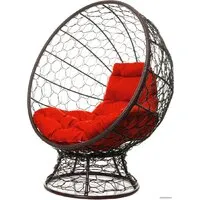 Кресло M-Group Кокос на подставке 11590206 (коричневый ротанг/красная подушка)