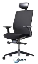 Офисное кресло Bestuhl J1 Black Pl с подголовником и подлокотником (черная сетка/черная ткань)