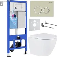 Унитаз подвесной Roxen Antares 530185-02 в комплекте с инсталляцией StounFix Dual Fresh 6 в 1 966195 (кнопка бежевый)