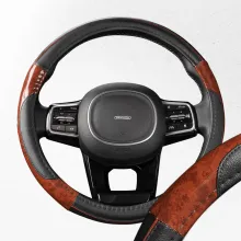 Оплетка экокожа M Wood- 7 SKYWAY Черная/вставки под дерево