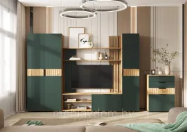 Модульная гостиная Роджина (Комплект 1) - Дуб Крафт / Изумруд (3,2м)