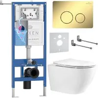 Унитаз подвесной Roxen Antares Tornado Long в комплекте с инсталляцией StounFix Dual Fresh 6 в 1 868449 (кнопка золото глянцевая)