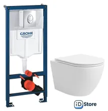 Унитаз подвесной Lauter Vortex 2110830 GROHE Rapid SL 38721001 с кнопкой (овальная, хром)