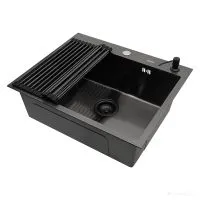 Кухонная мойка ARFEKA ECO AR 600500 роллер-мат, дозатор BLACK DECOR RM ARDS AR