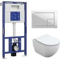 Унитаз подвесной Cersanit Brasko Slim 64824 Aqua Prime М 50 68179 с кнопкой Corner 64077 (кнопка белый)